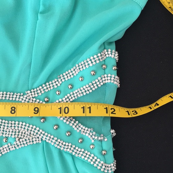 HP 🌺 Crystal Doll Dress 7 (Junior) Green Sleeveless Homecoming Prom Party Sheer - Picture 10 of 10